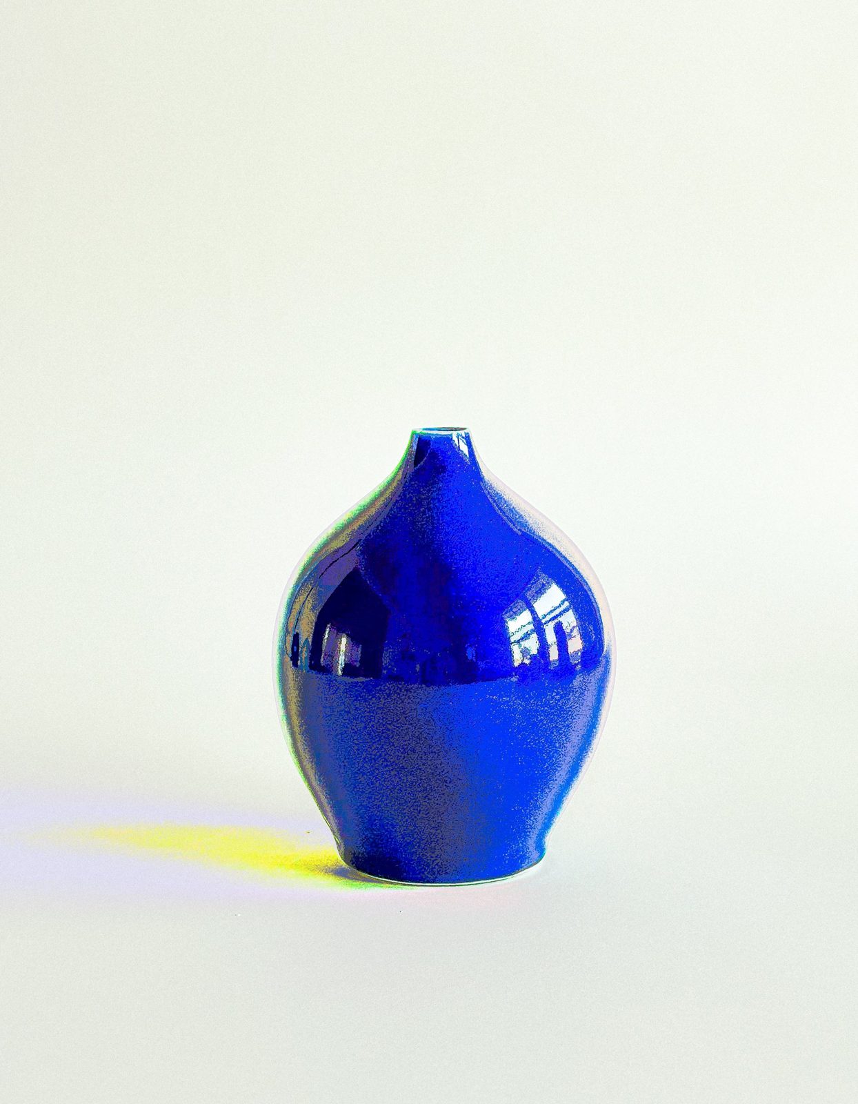Print: cobalt teardrop vase on a pale ground, posterized